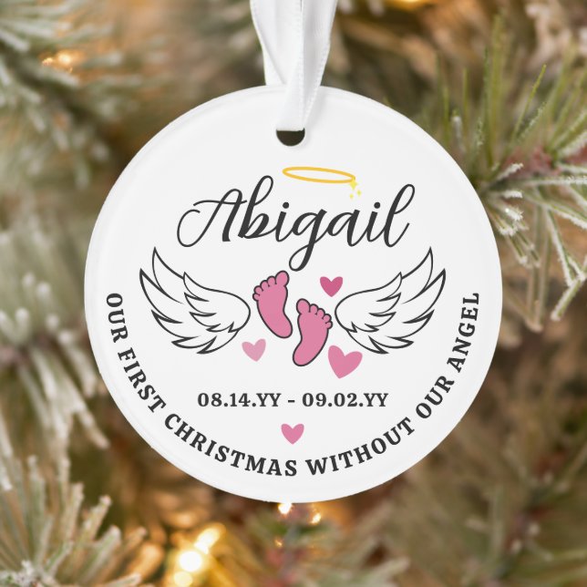 Pink Hearts First Christmas Without Angel Photo Ornament (Tree)
