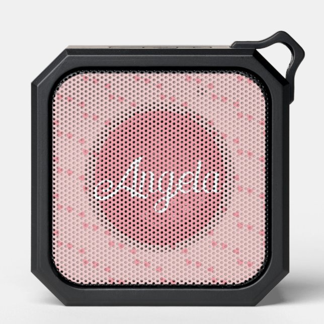 Pink Hearts Floating Pattern Name Bluetooth Speaker (Front)
