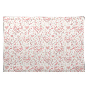 Pink Hearts Floral Love Cloth Placemat
