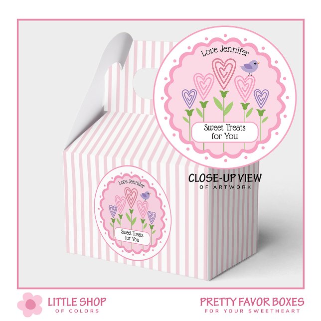 Pink Hearts Floral Stripes Valentine Favor Boxes (Creator Uploaded)
