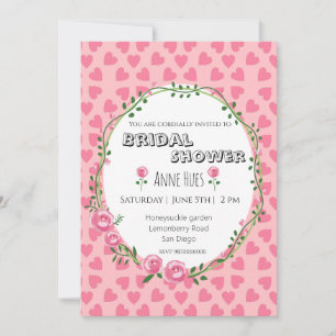 Pink Hearts Flower Bridal Shower Invitation Card