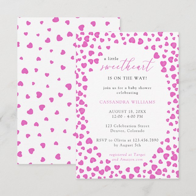 Pink Hearts Frame A litle Sweetheart Baby Shower Invitation (Front/Back)