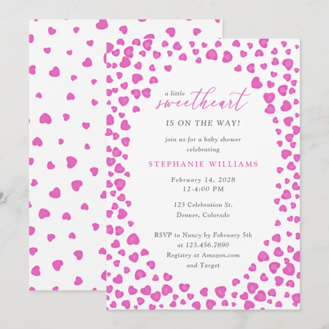 Pink Hearts Frame Valentines Cute Baby Shower Invitation (Front/Back)