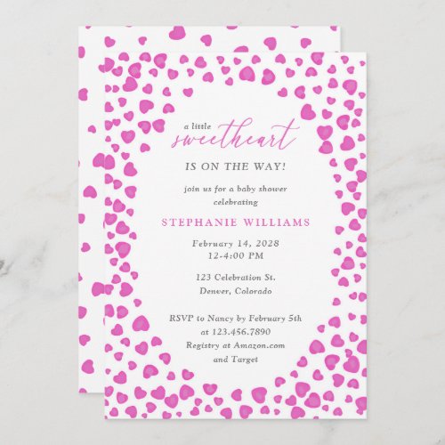 Pink Hearts Frame Valentines Cute Baby Shower Invitation