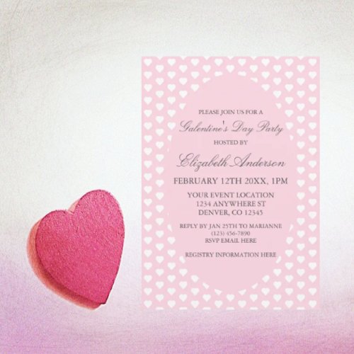 Pink Hearts Galentines Day Party Invitation