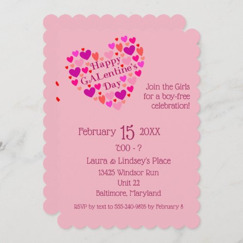 Pink Hearts Galentines Day Party Invitation