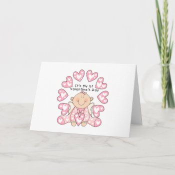 Pink Hearts Girl 1st Valentine's Day Tshirts Holiday Card by valentines_store at Zazzle
