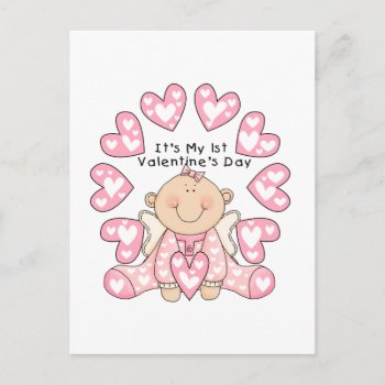 Pink Hearts Girl 1st Valentine's Day Tshirts Holiday Postcard by valentines_store at Zazzle