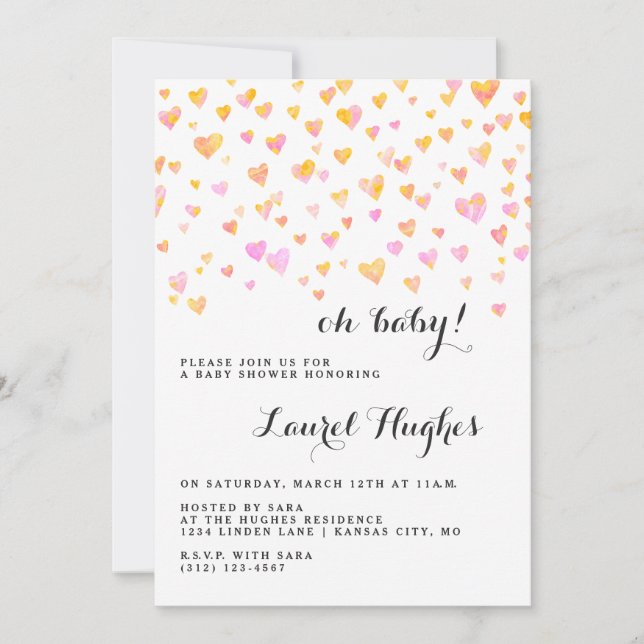 Pink Hearts Girl Baby Shower Invitation (Front)