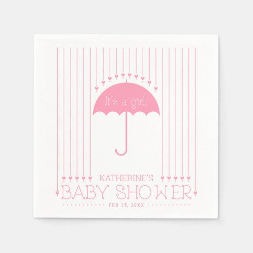 Pink Hearts Girl Baby Shower Party Paper Napkin