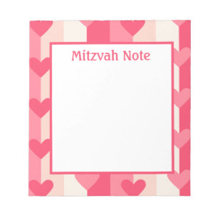 Pink Hearts Girls Mitzvah Notes Notepad