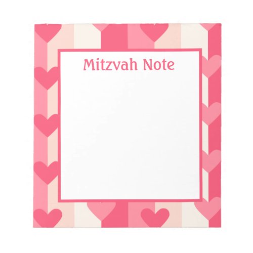 Pink Hearts Girls Mitzvah Notes Notepad