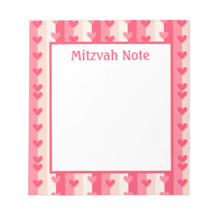 Pink Hearts Girls Mitzvah Notes Notepad