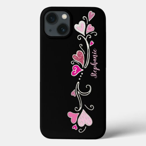 Pink Hearts Glitter Accent Doodle Art  Case_Mate i iPhone 13 Case