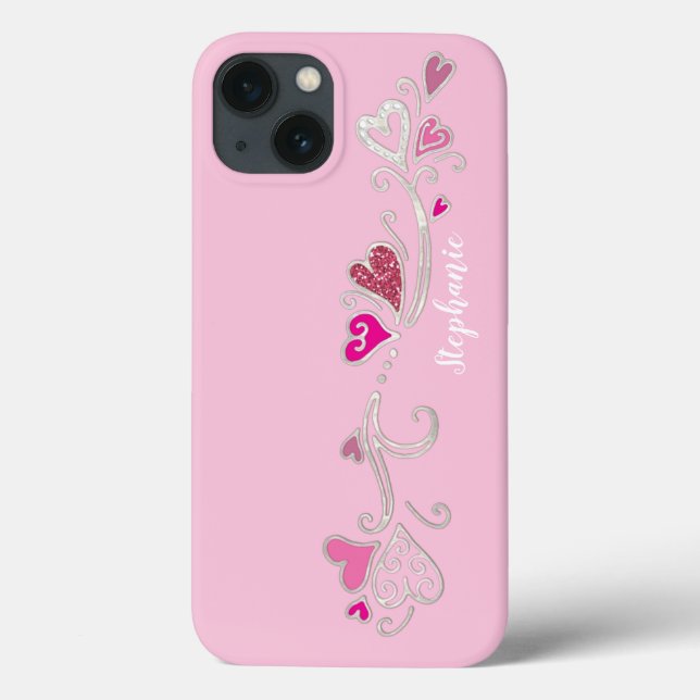 Pink Hearts Glitter Girly Girl Case-Mate iPhone Case (Back)