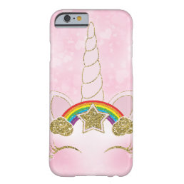 Pink Hearts Gold Rainbow Star Unicorn Horn Face Barely There iPhone 6 Case
