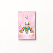Pink Hearts Gold Rainbow Star Unicorn Horn Face Light Switch Cover