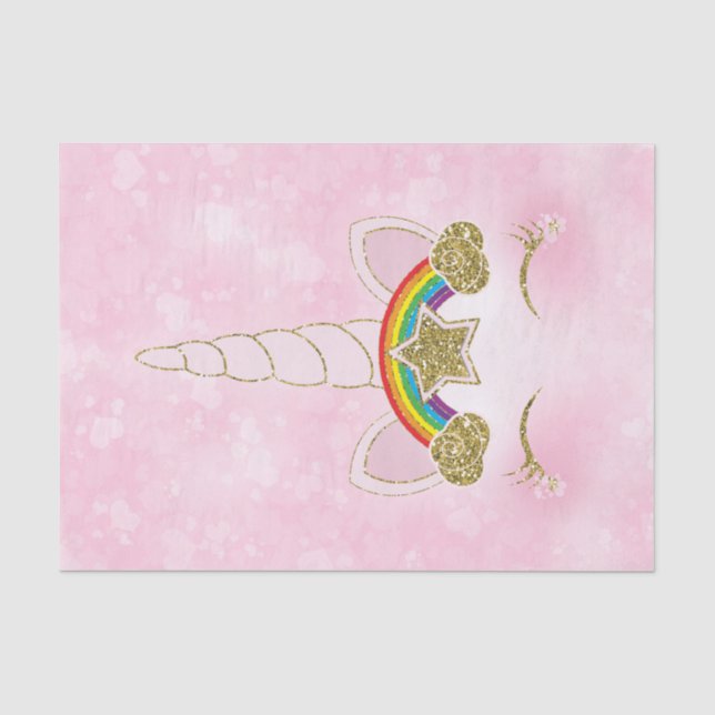 Pink Hearts Gold Rainbow Star Unicorn Horn Face Tissue Paper (Front)