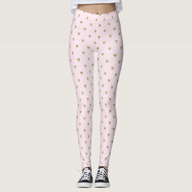 Pink Hearts Golden All-Over-Print Leggings (Front)