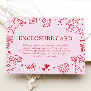 Pink Hearts Hand Drawn Valentine Bridal Shower Enclosure Card