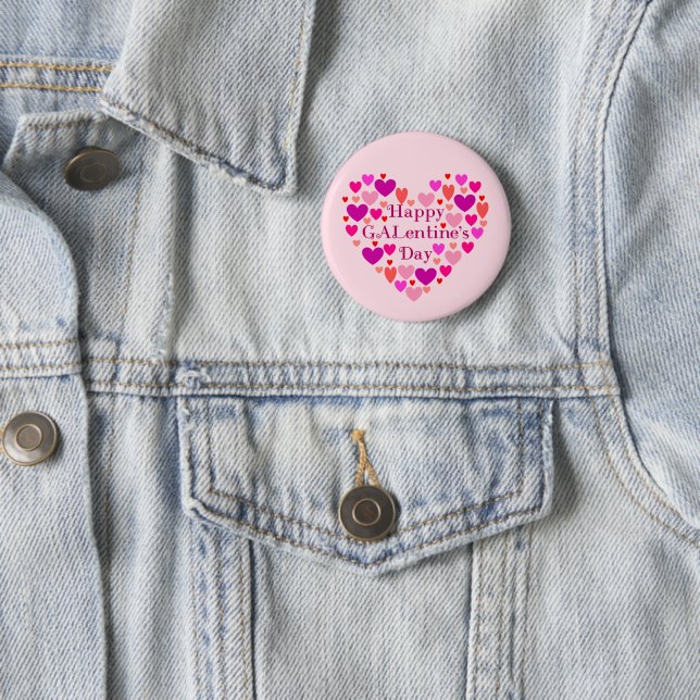 Pink Hearts Happy GALentines Day Button (In Situ)