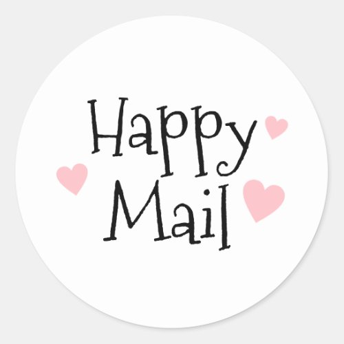 Pink Hearts Happy Mail Classic Round Sticker