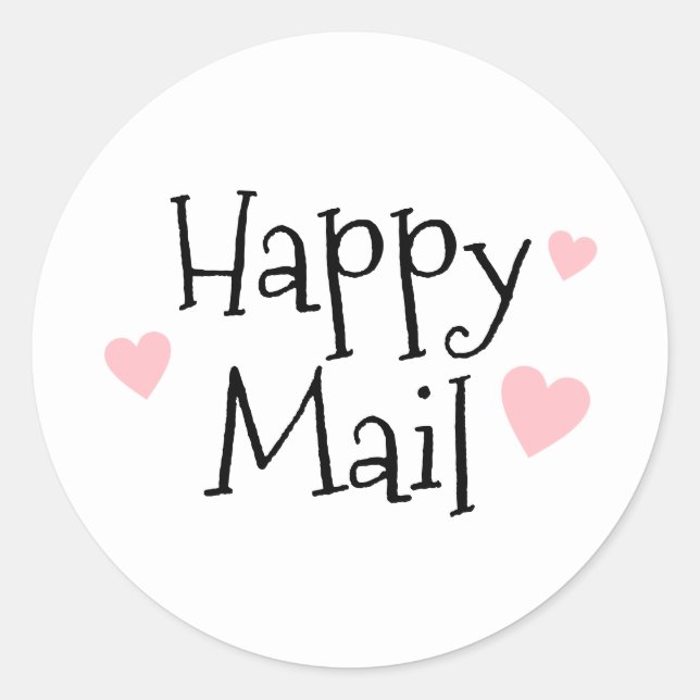 Pink Hearts Happy Mail Classic Round Sticker (Front)