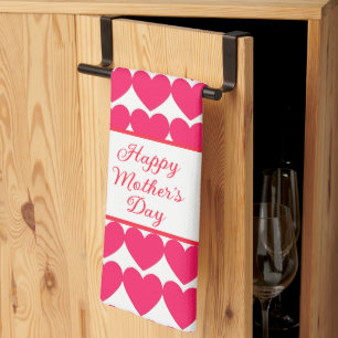 Pink hearts Happy Mother's Day kitchen towel