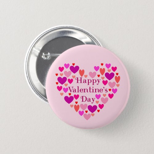 Pink Hearts Happy Valentines Day Button