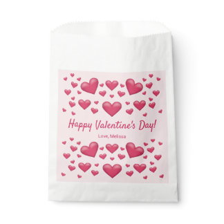 Pink Hearts Happy Valentine's Day &amp; Custom Text Favor Bag