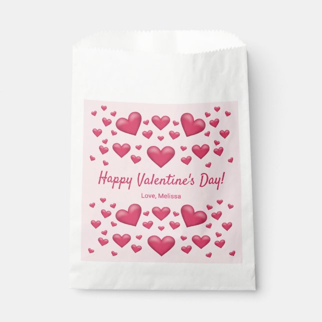 Pink Hearts Happy Valentine's Day & Custom Text Favor Bag (Front)