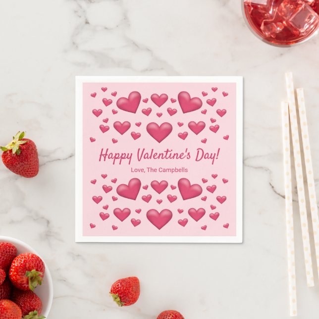 Pink Hearts Happy Valentine's Day & Custom Text Napkins (Insitu)