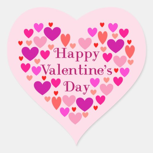Pink Hearts Happy Valentines Day Heart Sticker