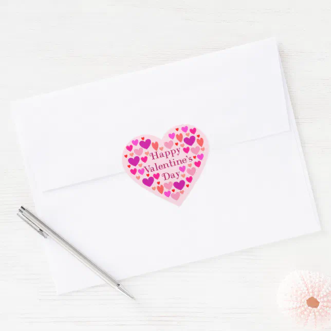 Pink Hearts Happy Valentines Day Heart Sticker | Zazzle