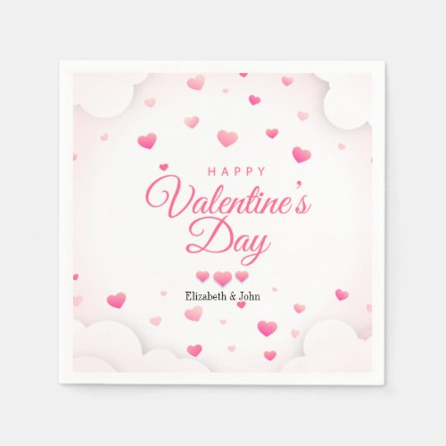 Pink Hearts Happy Valentines Day Napkins