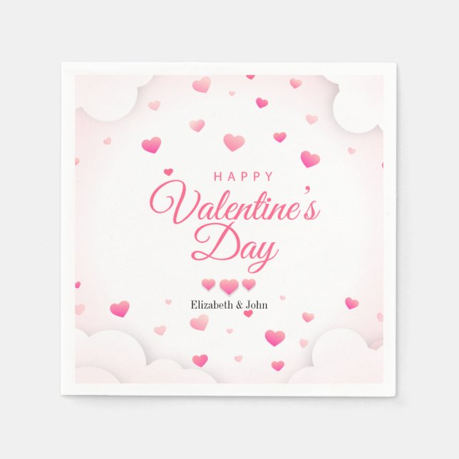 Pink Hearts Happy Valentine's Day Napkins (Front)
