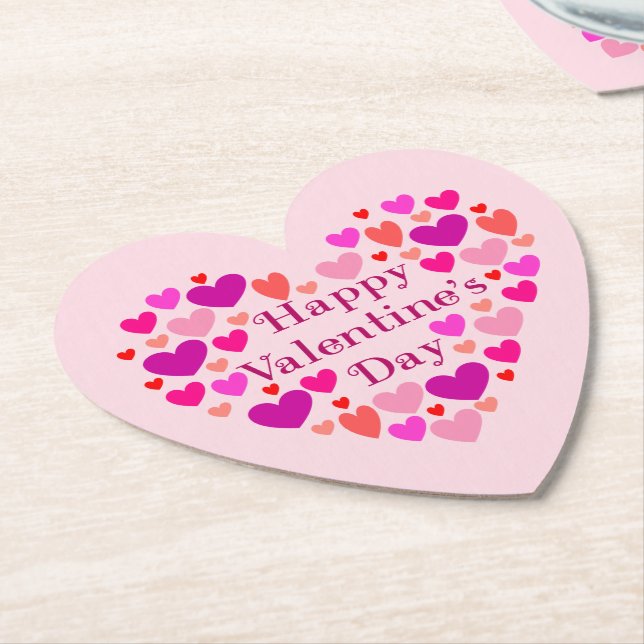 Pink Hearts Happy Valentines Day Paper Coaster (Angled)