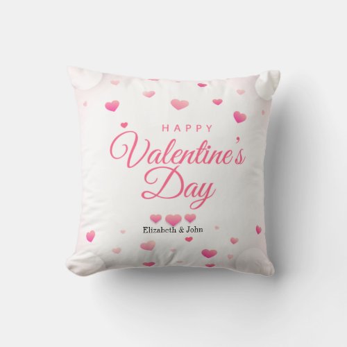 Pink Hearts Happy Valentines Day   Throw Pillow