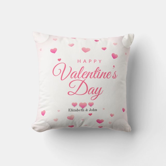 Pink Hearts Happy Valentine's Day   Throw Pillow (Front)