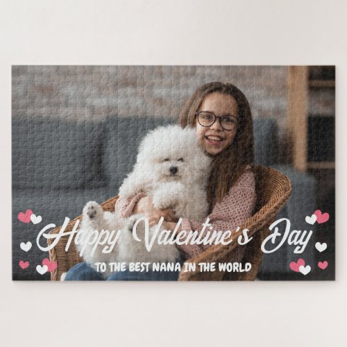 Pink Hearts Happy Valentines Day to Nana Photo Jigsaw Puzzle