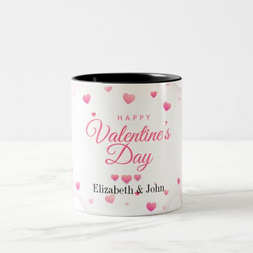Pink Hearts Happy Valentines Day  Two_Tone Coffee Mug