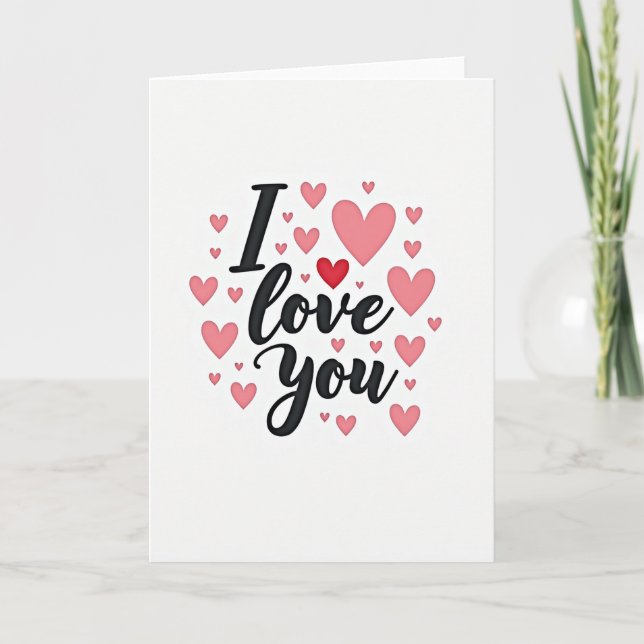 Pink Hearts I Love You Card (Front)