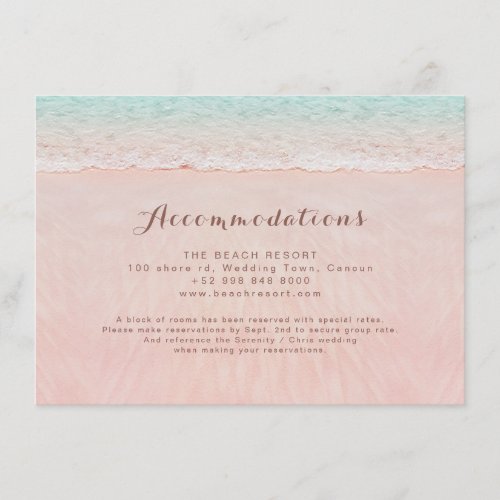 Pink hearts in the sand beach accommodations enclosure card