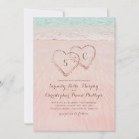 Pink hearts in the sand destination beach wedding