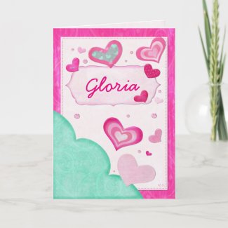 Pink Hearts Jeweled Custom Birthday Valentine Holiday Card