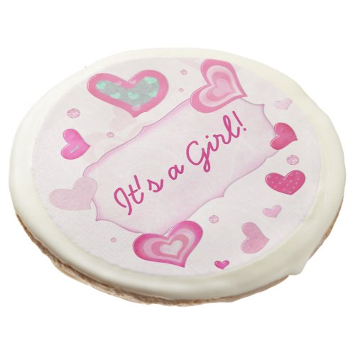 Pink Hearts Jeweled Its a Girl Birthday Sugar Cookie