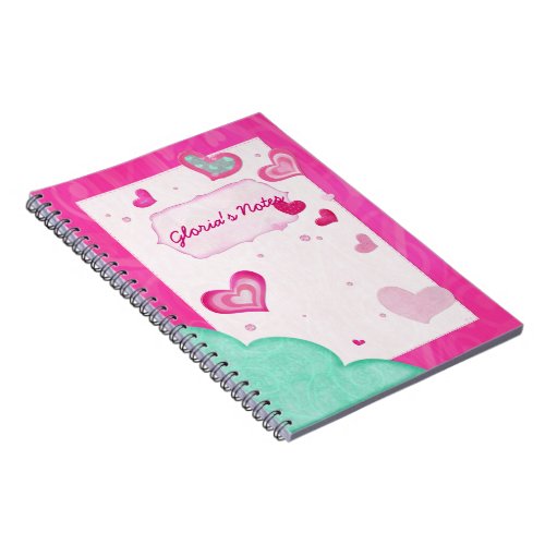 Pink Hearts Jeweled PERSONALIZED DIARY JOUNRAL Notebook