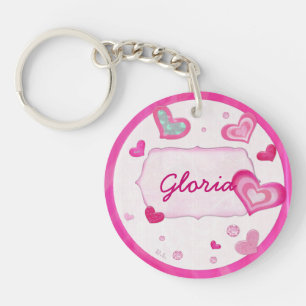 Pink Hearts Jeweled TWEEN PERSONALIZED Sweet 16 Keychain