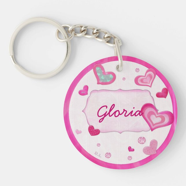 Pink Hearts Jeweled TWEEN PERSONALIZED Sweet 16 Keychain (Front)