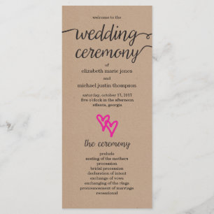 Pink Hearts Kraft Wedding Program